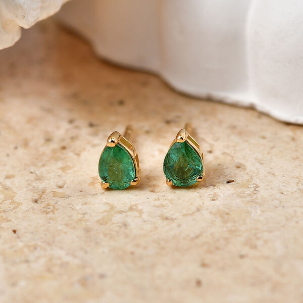 D'Joy AAA Kagem Sambischer Smaragd Ohrringe 925 Silber 750 Gelbgold vermeil ca. 0.56 ct image number 1