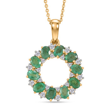 D'Joy AAA Kagem Sambischer Smaragd, Wei&szlig;er Zirkon Schmuckset ca. 50 cm 925 Silber 750 Gelbgold vermeil ca. 2,00 ct.