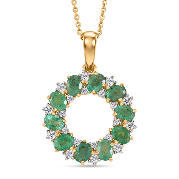 D'Joy AAA Kagem Sambischer Smaragd, Wei&szlig;er Zirkon Schmuckset ca. 50 cm 925 Silber 750 Gelbgold vermeil ca. 2,00 ct.