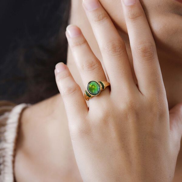 Kanadischer Ammolit und natürlicher Chromdiopsid-Ring - 3,02 ct. image number 3