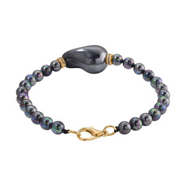 3er Set Pfauenfarbene Muschelkernperlen-Schmuckst&uuml;cke, bestehend aus Armband (ca. 19 cm) und zwei Halsketten (ca. 40 cm und 50 cm), gelb vergoldet image number 7