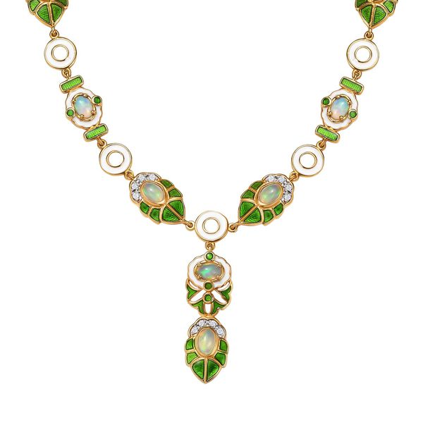 AA Natürlicher, äthiopischer Welo Opal, Weißer Zirkon Halskette ca. 45 cm 925 Silber 750 Gelbgold Vermeil ca. 5.74 ct image number 0