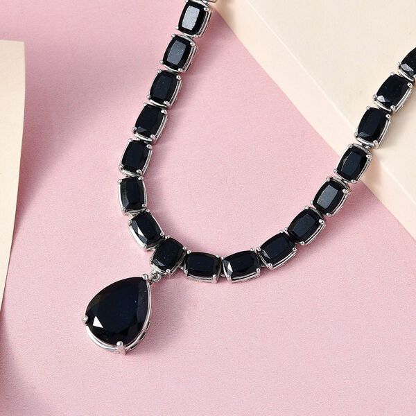Schwarze Turmalin Halskette, ca. 45 cm, 925 Silber platiniert ca. 33.82 ct image number 3