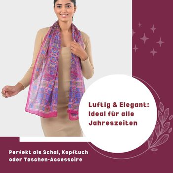 Bedruckter Schal aus 100% Seide, Mehrfarbiges Muster mit rosa Bord&uuml;re, 70x200 cm