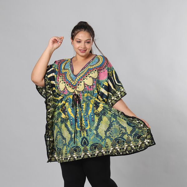 V-Ausschnitt bedruckter Kaftan, Einheitsgr&ouml;&szlig;e Gr&uuml;n image number 4