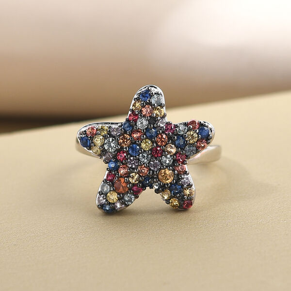 Mehrfarbiger Saphir-Ring, 925 Silber platiniert  ca. 1,38 ct image number 2