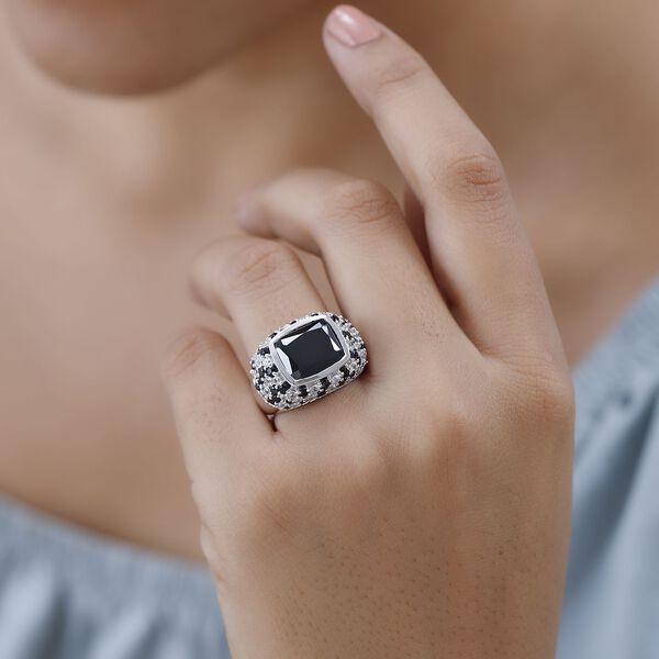 Schwarzer Spinell und Zirkon-Ring - 10,89 ct. image number 3