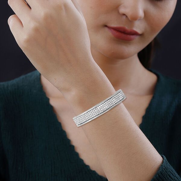 Weißer Kristall Armreif, ca. 19 cm, silberfarben image number 3