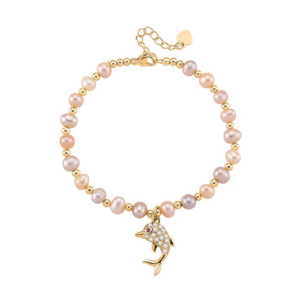 Mehrfarbige S&uuml;&szlig;wasser Perle (4-5 mm), Zirkonia Armband ca. 18cm + 5cm Extender, Nickelfreies Messing Ros&eacute;gold Vermeil image number 0