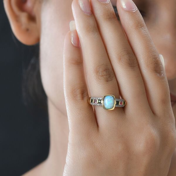 Natürlicher, äthiopischer Welo Opal, mehrfarbiger Turmalin und Zirkon-Ring - 1,52 ct. image number 3