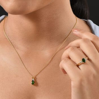 2er Set - D'joy Nat&uuml;rlicher Chromdiopsid Rind und Anh&auml;nger, 925 Silber vergoldet (Gr&ouml;&szlig;e 18.00) ca. 1,87 ct.