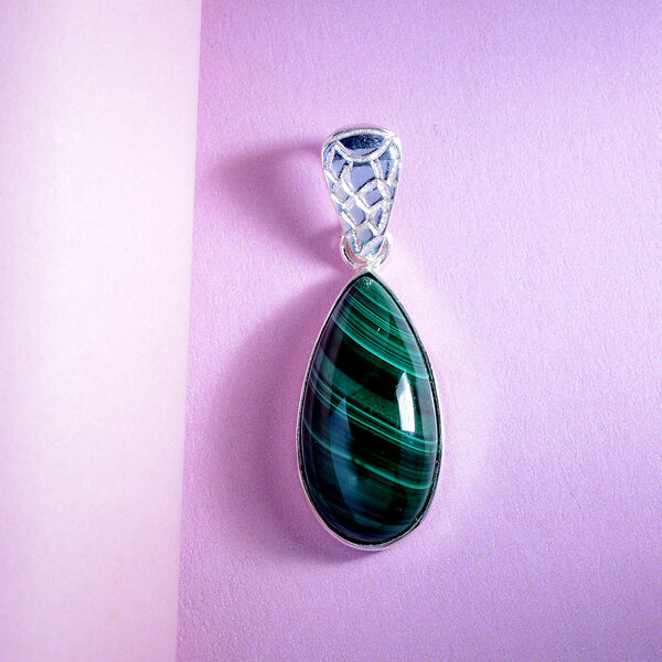 Malachit Silber Solit&auml;r-Anh&auml;nger 12,30 Ct image number 2