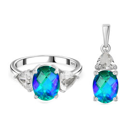 Pfau Triplett Quarz und Topas Schmuckset, 925 Silber rhodiniert - 5,75 ct.