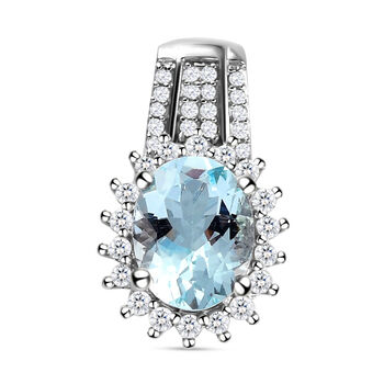 Espirito Santo Aquamarin und wei&szlig;er Zirkon-Anh&auml;nger mit Kette, ca. 1.96 ct