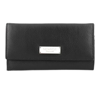 Moderne Geldb&ouml;rse aus 100% echtem Leder mit RFID Schutz, 18.5x10cm, Schwarz