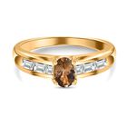 AA Natürlicher goldener Tansanit, weißer Zirkon Ring, 925 Silber Gelbgold Vermeil (Größe 17.00) ca. 1.03 ct