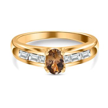AA Nat&uuml;rlicher goldener Tansanit, wei&szlig;er Zirkon Ring, 925 Silber Gelbgold Vermeil (Gr&ouml;&szlig;e 17.00) ca. 1.03 ct