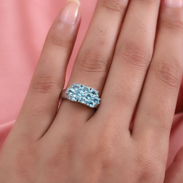 Blauer Apatit und Zirkon Cluster Ring 925 Silber Platin-&Uuml;berzug image number 3