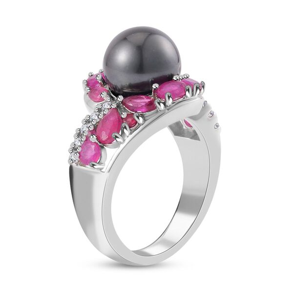 Tahiti Perle, Afrikanischer Rubin (Fissure gefüllt) Ring, 925 Silber rhodiniert, (Größe 20.00) image number 5