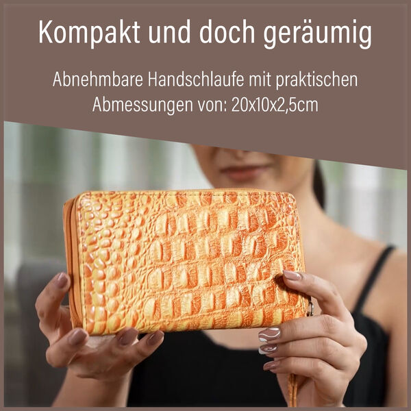 Echtleder Brieftasche mit Kroko-Pr&auml;gung, Gelb image number 5