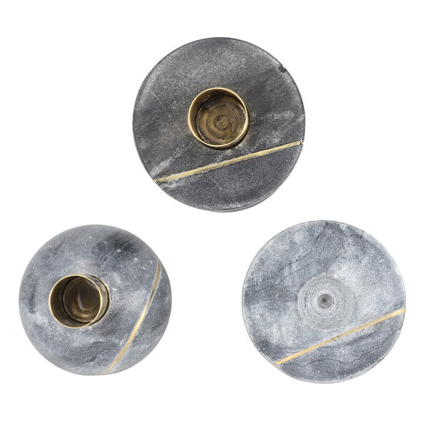 3er-Set, handgeschnitzter Marmor-Kerzenhalter, Grau image number 6