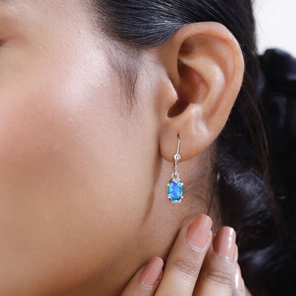 Pfau Triplette Quarz, weiße Zirkon Ohrringe, 925 Silber platiniert ca. 2.84 ct image number 3