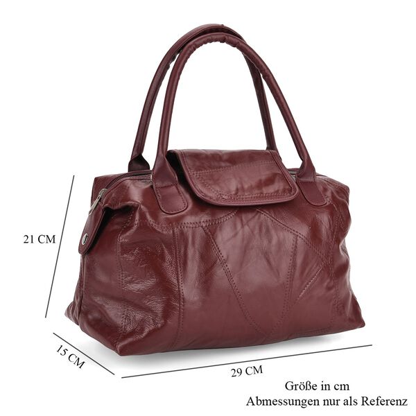 CLOSE OUT DEAL Patchwork-Tasche aus weichem Schafleder, mit Tragegriffen und abnehmbarem Schulterriemen, 29x15x21 cm, Burgund image number 7