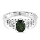 Natürlicher Chromdiopsid und Diamant Ring 925 Silber platiniert (Größe 16.00) ca. 1,08 ct