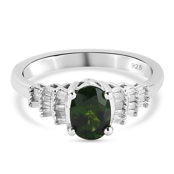 Nat&uuml;rlicher Chromdiopsid und Diamant Ring 925 Silber platiniert  ca. 1,08 ct