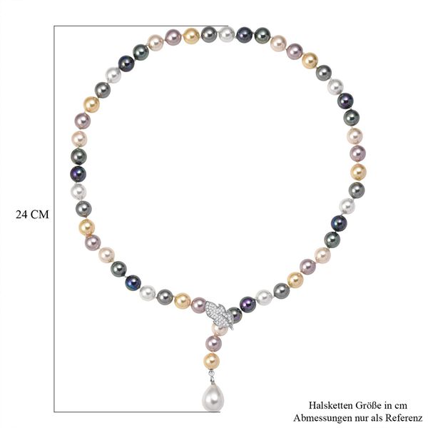 Mehrfarbige 10mm Muschelkernperle und wei&szlig;e Zirkonia 60cm Halskette image number 6