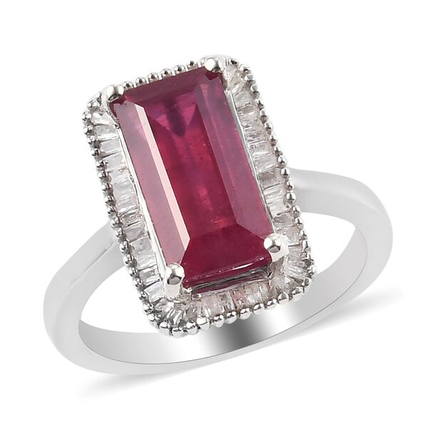 Afrikanischer Rubin und Diamant Halo Ring 925 Silber Platin-&Uuml;berzug image number 4