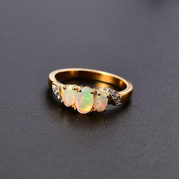 AA Natürlicher, äthiopischer Welo Opal Ring 925 Silber 750 Gelbgold Vermeil (Größe 17.00) ca. 0,68 ct image number 2
