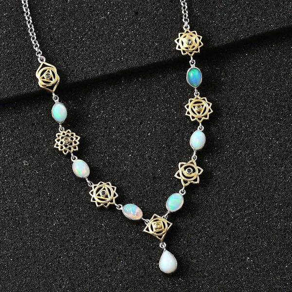 AA Nat&uuml;rliche, &auml;thiopische Welo Opal und Multi-Saphir-Halskette, 45 cm - 4,08 ct. image number 3