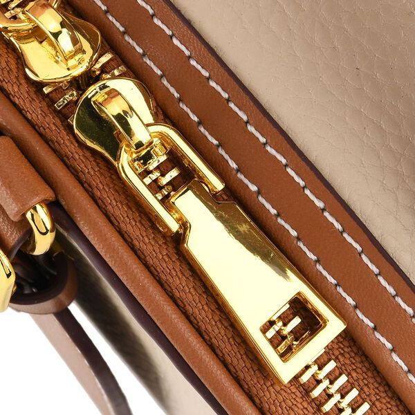 Echtleder Crossbody Tasche, 11x8x16cm, Beige Braun image number 6