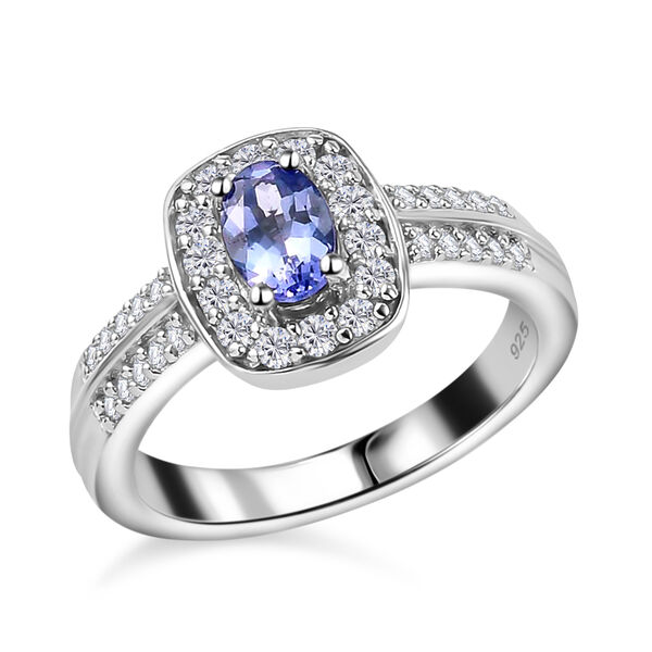 Tansanit und Zirkon Halo Ring 925 Silber Platin-&Uuml;berzug image number 4