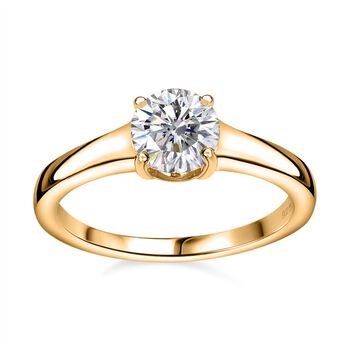 Moissanit Ring, 925 Silber 750 Gelbgold Vermeil - 0,75 ct.