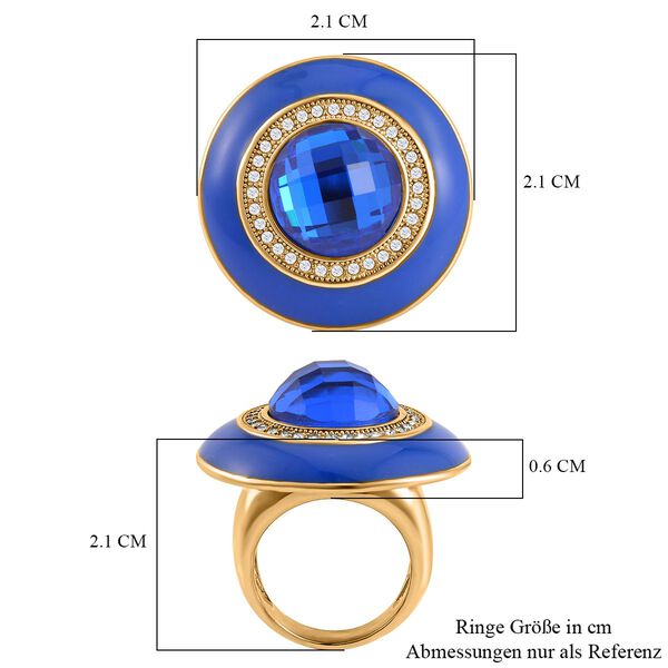 Blauer Kristall, Wei&szlig;er Kristall Ring, 316L Edelstahl emailliert, (Gr&ouml;&szlig;e 16.00) image number 6