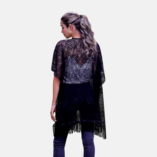 Kimono aus Spitze mit Quasten, Einheitsgröße Schwarz image number 1
