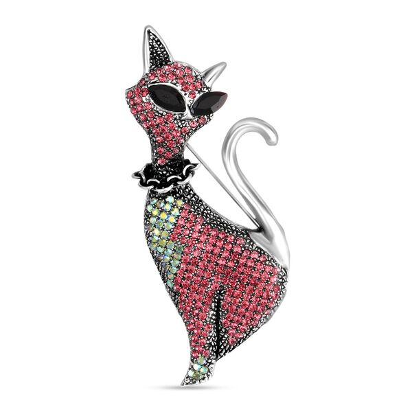 Mehrfarbige Kristall-Brosche, Katze