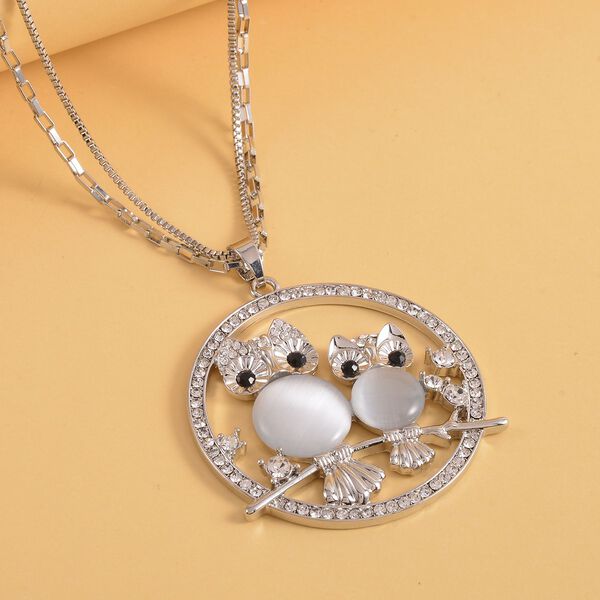 Simulierter Katzenauge- und wei&szlig;er Kristall-Anh&auml;nger mit Kette - 4,60 ct. image number 2