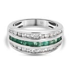 Kagem Sambischer Smaragd, Weißer Zirkon Ring 925 Silber platiniert (Größe 16.00) ca. 1,36 ct image number 0