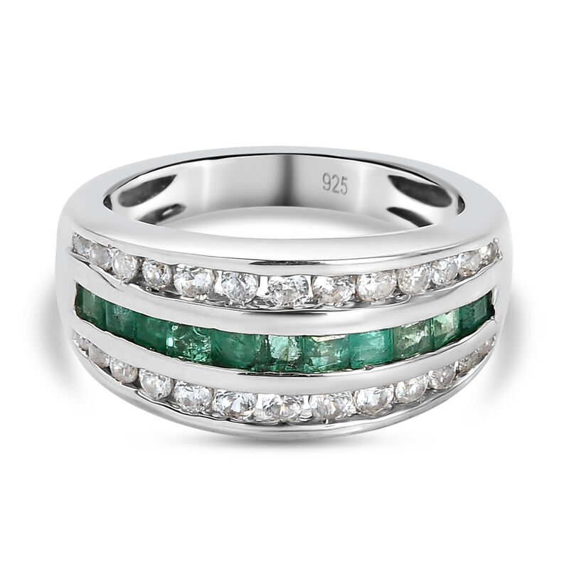 Kagem sambischer Smaragd und weißer Zirkon-Ring, 925 Silber platiniert  ca. 1,36 ct image number 0