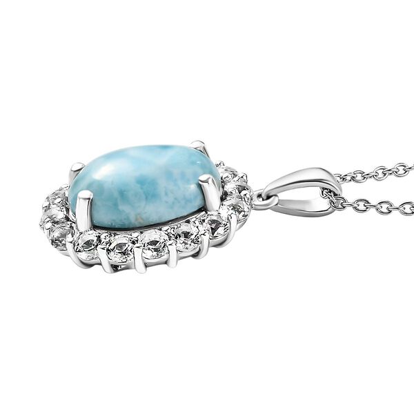 Larimar und weißer Topas-Anhänger mit Kette, 925 Silber platiniert ca. 8.92 ct image number 4
