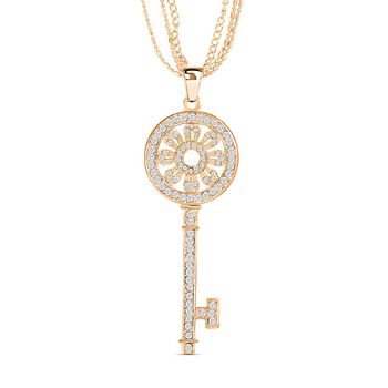 Wei&szlig;er Kristall-Schl&uuml;sselanh&auml;nger mit 78cm Kette in Goldton
