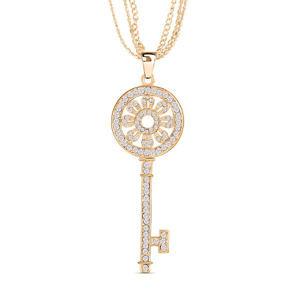 Wei&szlig;er Kristall-Schl&uuml;sselanh&auml;nger mit 78cm Kette in Goldton