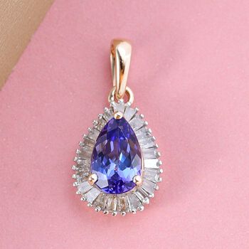 AA Tansanit und Diamant-Halo-Anh&auml;nger in 375 Gold, 1,15 ct.
