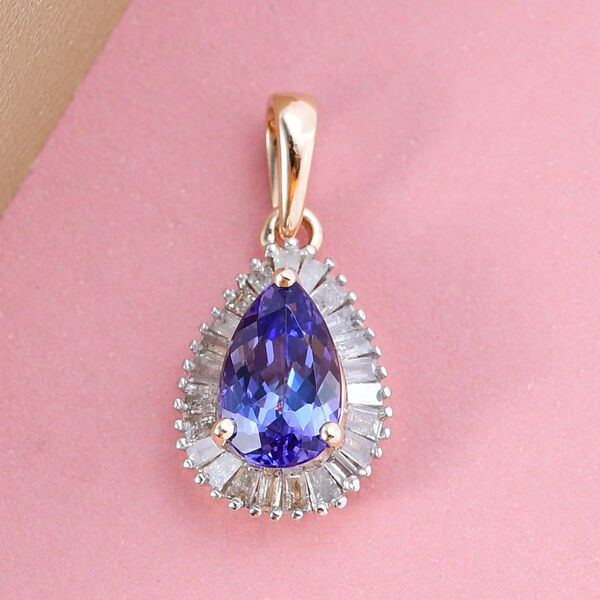 AA Tansanit und Diamant-Halo-Anh&auml;nger in 375 Gold, 1,15 ct. image number 3