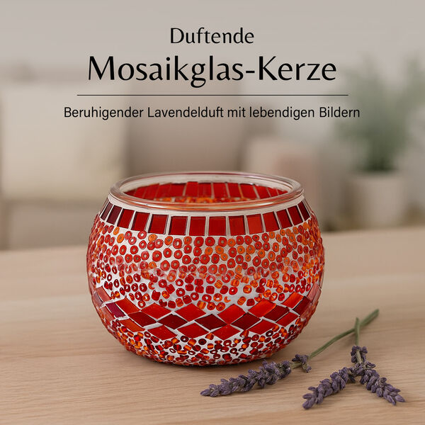 Handgefertigte Mosaikglas mit Sojawachs-Duftkerze, 36 Std. Brenndauer, 8ml natürliches Öl, Lavendel image number 2