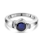 Masoala Saphir und weißer Zirkon-Ring, (Fissure gefüllt), 925 Silber platiniert (Größe 16.00) ca. 1,29 ct