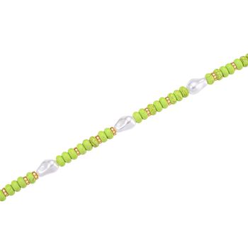 Wei&szlig;e Muschelkernperle, Gr&uuml;ner Howlit Halskette, ca. 50 cm + 5 cm Extender, goldfarben